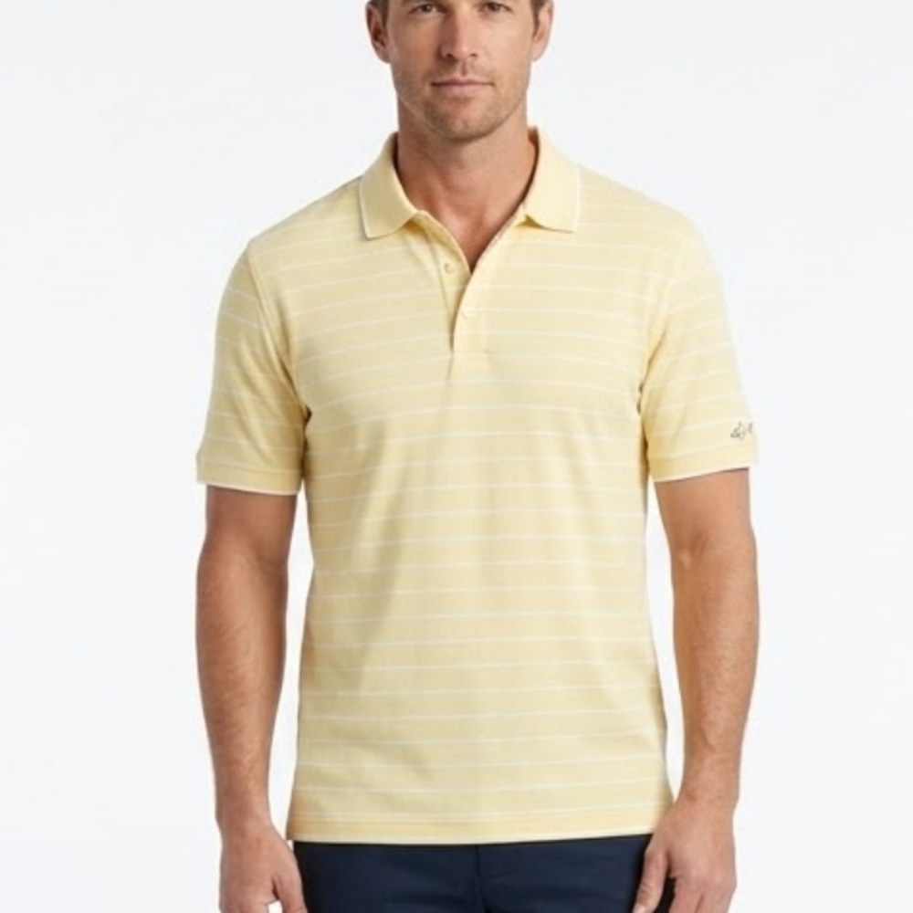 Greg Norman Shark Men's Large Yellow Striped Golf Polo Shirt L